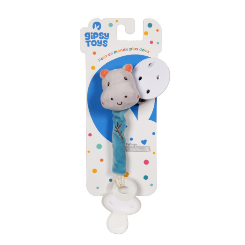  - bamboo - attache-sucette hippopotame bleu 13 cm 